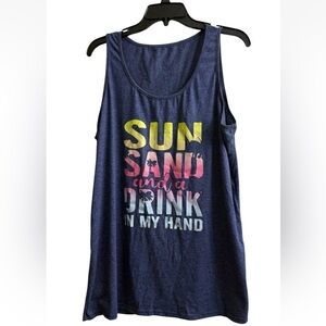 Sun and Sand Drink in My Hand T-Shirt Beach Vacation Blue Women's Tee Size 1XL